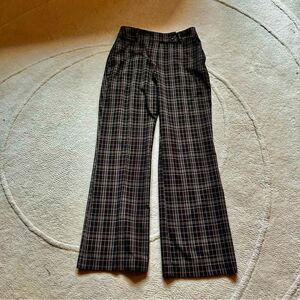 Brown Plaid Wide-Leg Pants